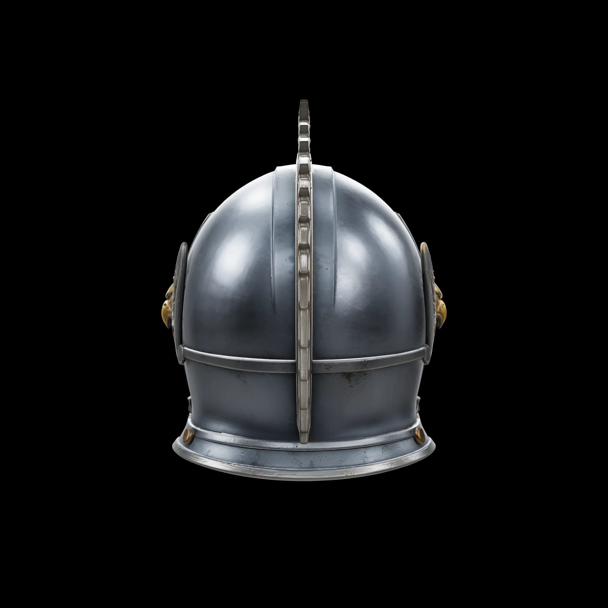 A griffin knight’s helmet — Rear view